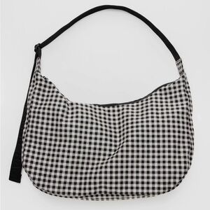 NWT Black and White Gingham BAGGU Large Nylon Crescent Shoulder Bag
